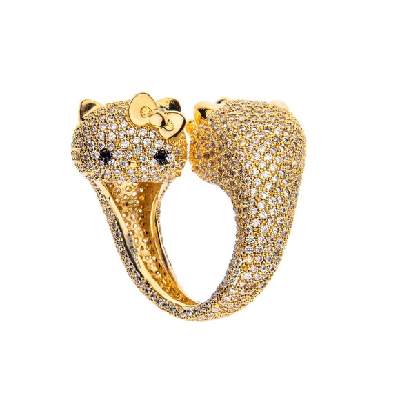 Noir Hello Kitty 18carat gold plated pave ring NWOT - Picture 1 of 2